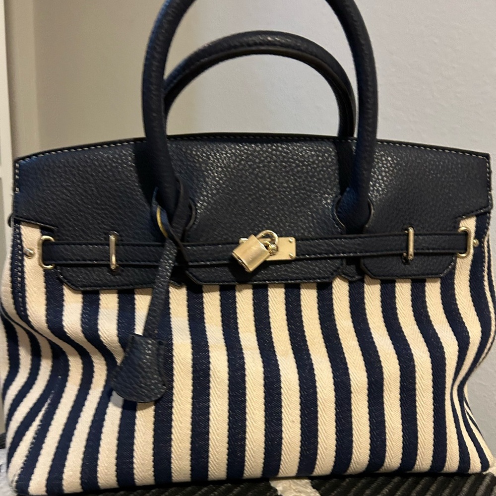 Navy and Cream canvas bag
